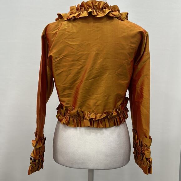 Richard K Tsao Womens Size ? Hand Woven Thai Silk Gold Belaro Ruffle Jacket - Picture 5 of 14